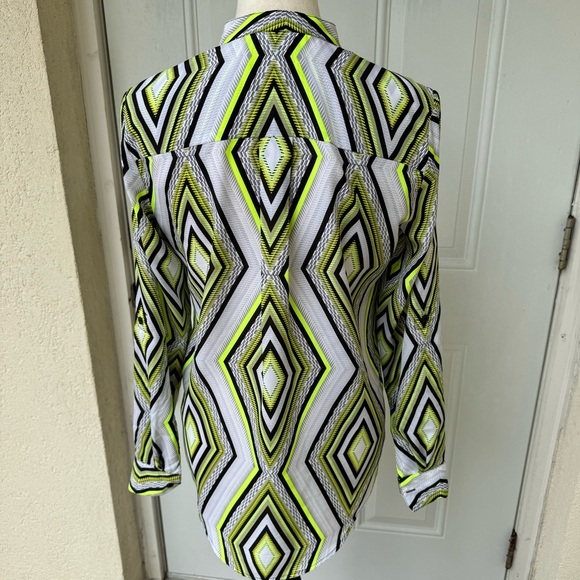 MICHAEL KORS- Neon Geometric, Black and Green Top. Roll up Sleeves. Size… - Picture 2 of 9